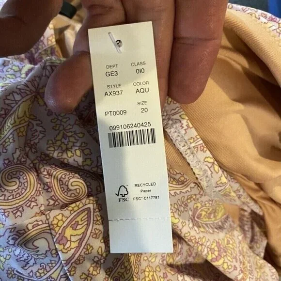 J.Crew $128 Eco Plunge V-Neck One Piece Swimsuit Beach Paisley Size 20 AX937 - Picture 5 of 6